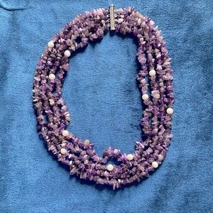 Amethyst And Freshwater Pearl Multiple Strand Necklace 17”